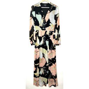Lulus Womens Dress Floral Maxi Long Sleeve Wondrous Water Lilies Black Medium